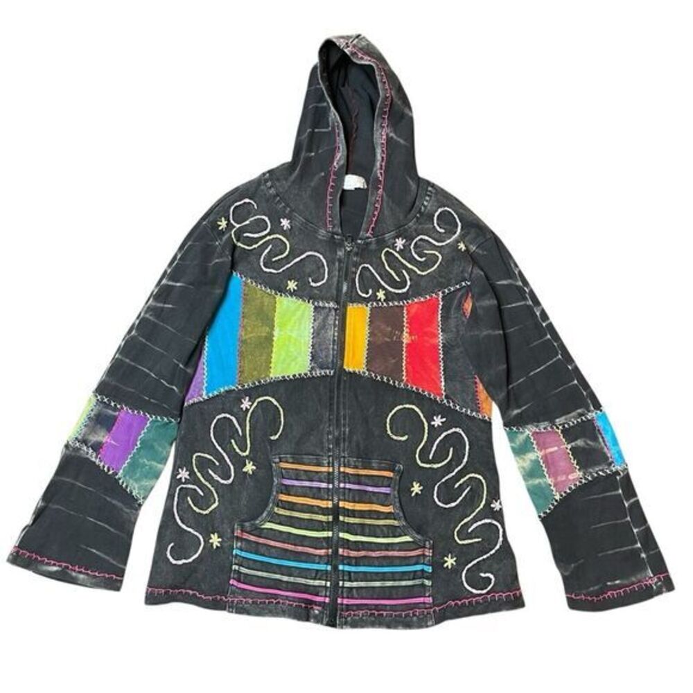Vintage Y2K Patchwork Embroidered Floral‎ Hoodie By Collection Royal Womens XL
